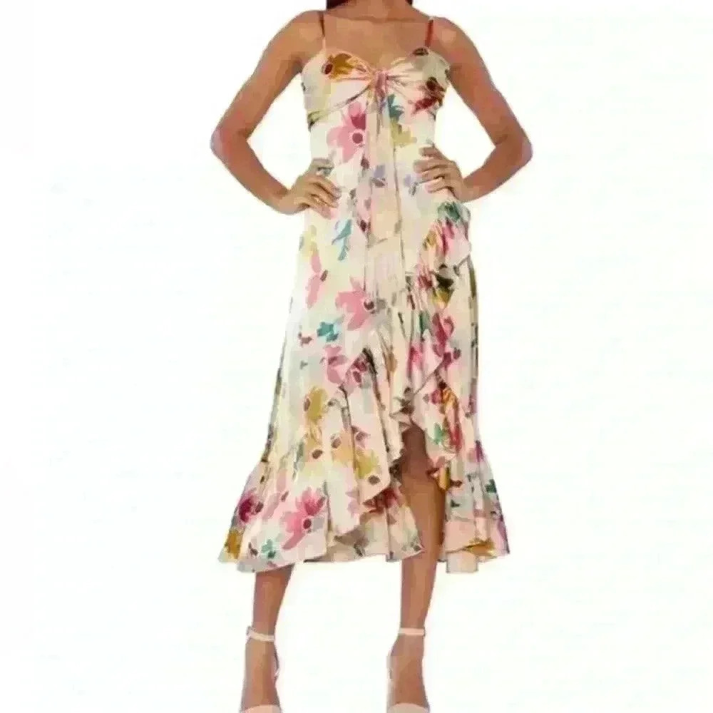 New! Likely Calista Tie-Front Satin Midi-Dress